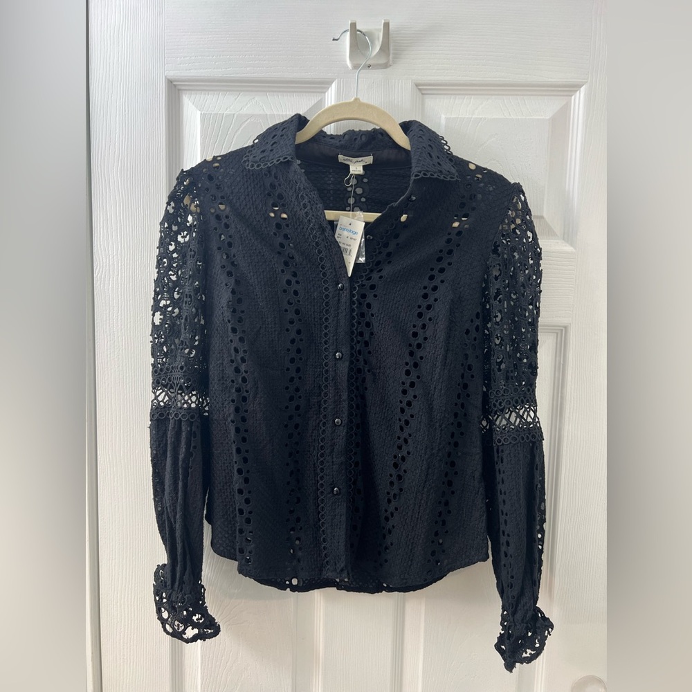 Ultra Pink Black Lace Detail Top